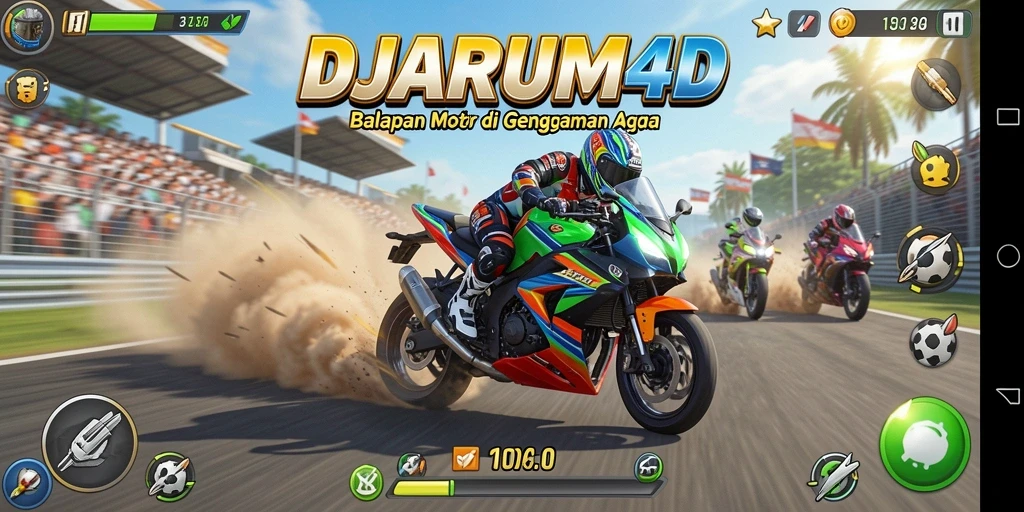 Tampilan gameplay seru di DJARUM4D dengan aksi balapan motor yang mendebarkan.
