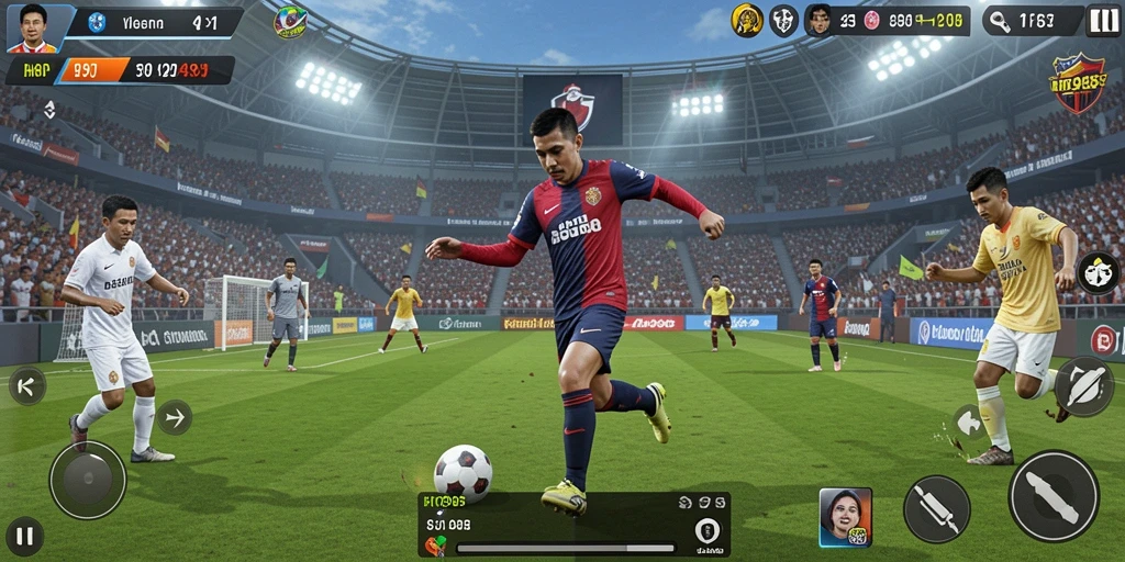 Screenshot utama HOT985 menampilkan aksi seru dalam pertandingan sepak bola.