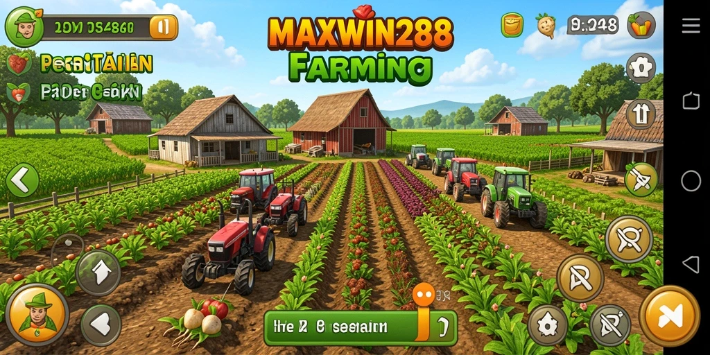 Screenshot game MAXWIN288 dengan gameplay bertani yang mendebarkan.