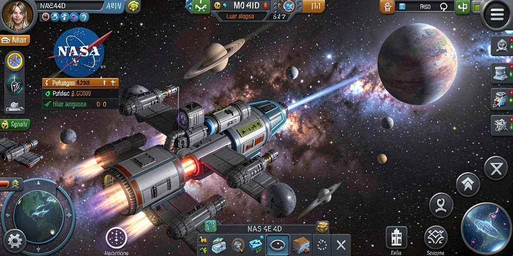 Screenshot utama NASA4D menampilkan aksi cepat dalam petualangan arcade luar angkasa.