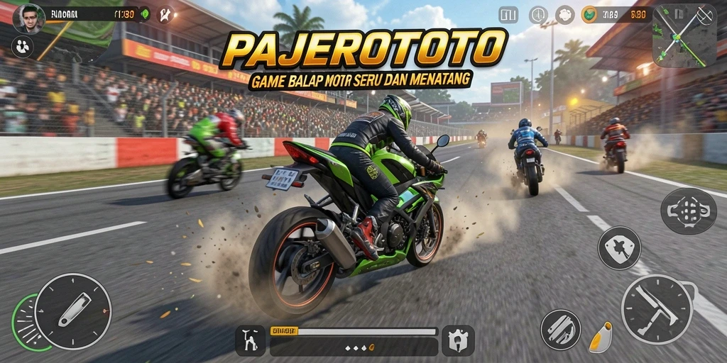 Screenshot gameplay PAJEROTOTO yang menunjukkan aksi balapan motor.