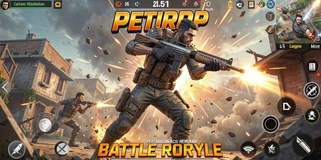 Tangkapan layar utama gameplay PETIRRP dengan aksi Battle Royale yang seru.