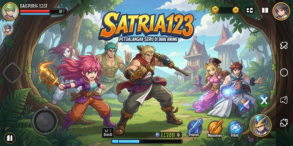 Tangkapan layar dari gameplay <strong>SATRIA123</strong> yang menunjukkan karakter anime dalam pertempuran seru.