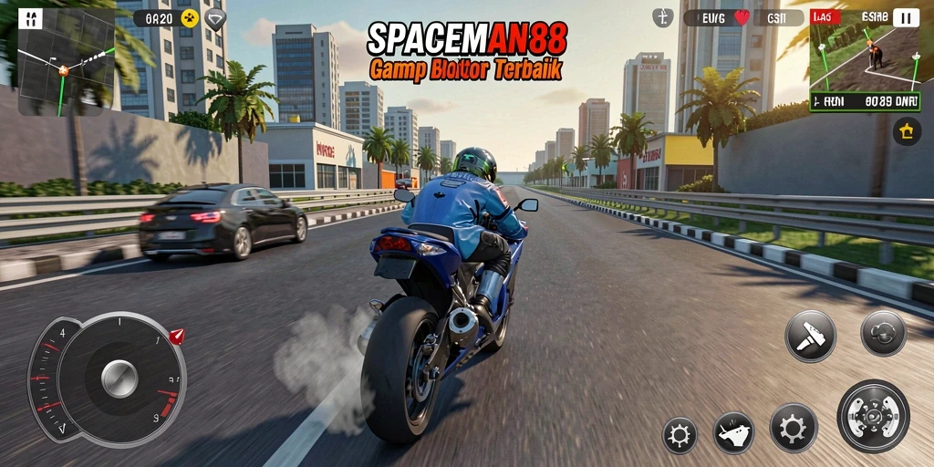 Screenshot tampilkan momen seru balapan motor di SPACEMAN88.
