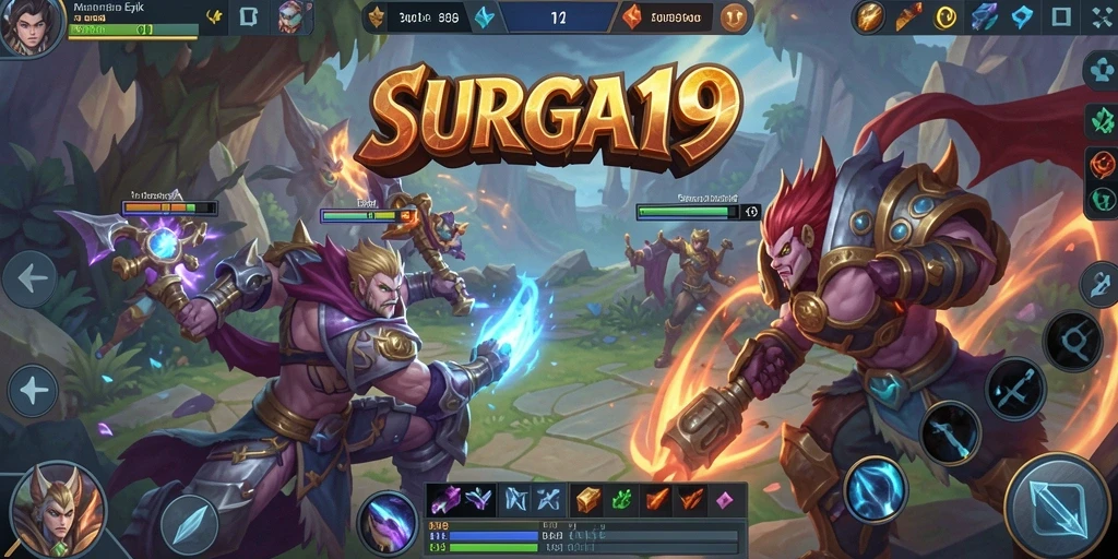Screenshot gameplay SURGA19 yang menunjukkan pertarungan seru dalam arena MOBA.