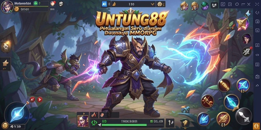 Screenshot gameplay UNTUNG88 yang menampilkan pertarungan epik dalam MMORPG.