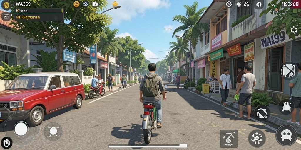 Tampilan gameplay WA369 yang menampilkan simulasi kehidupan sehari-hari.